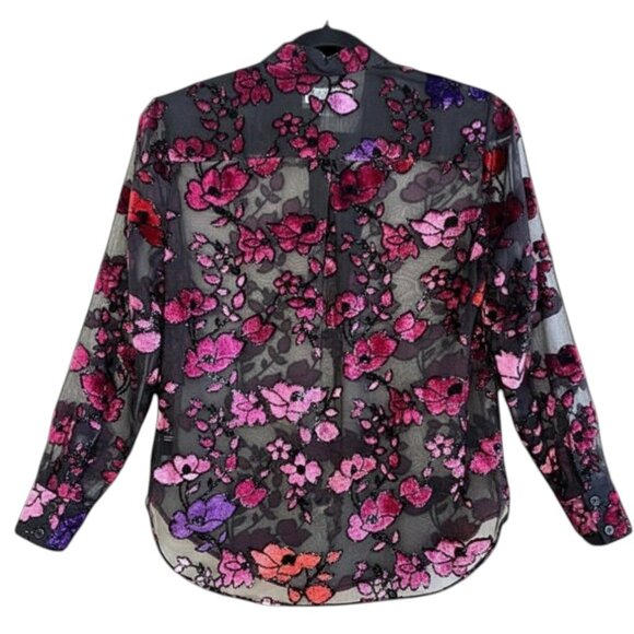 Alice + Olivia Velvet Flocked Sheer Chiffon Floral Blouse Black Size XS - Picture 4 of 13